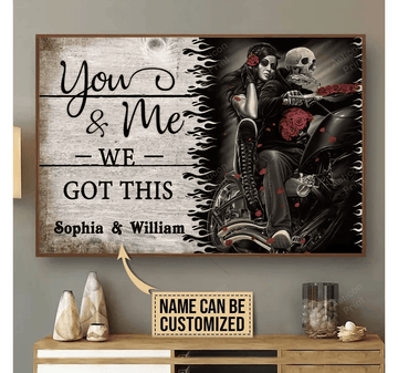 Bikergod Motorcycle Skeleton Wind You And Me Motorcycle Couple Custom Names Poster NANA86