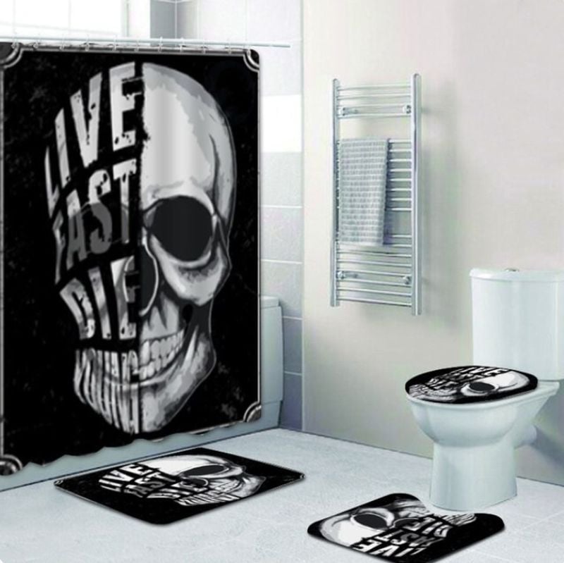 Bikergod Motorcycle Live Fast Die Young Bathroom Decor Set NMQI108