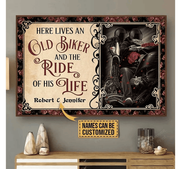 Bikergod Motorcycle Here Lives An Old Biker Motorcycle Couple Custom Names Poster NANA105