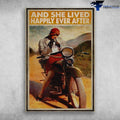Bikergod Motorcycle And She Lived Happily Ever After Lady Biker Vintage Poster NAIA186