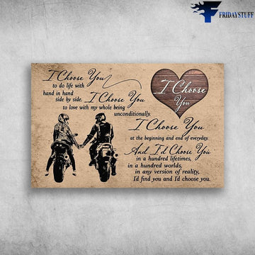 Bikergod Motorcycle I Choose You To Do Life With Hand In Hand Side By Side Couple Biker Vintage Poster NAIA169