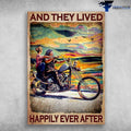 Bikergod Motorcycle Couple And They Lived, Happily Ever After Vintage Poster NAIA139