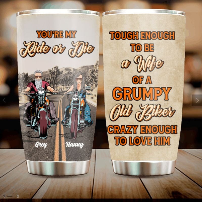Bikergod Motorcycle Biker Couple You're My Ride Or Die Custom Names Stainless Steel 20 Oz Tumbler- NAIA295