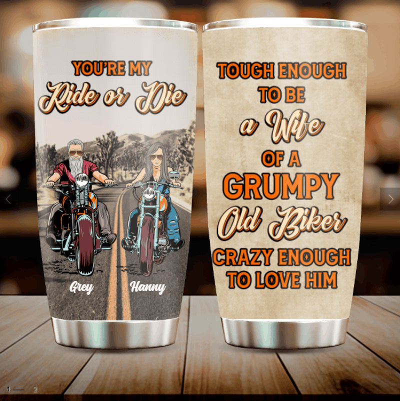 Bikergod Motorcycle Biker Couple You're My Ride Or Die Custom Names Stainless Steel 20 Oz Tumbler- NAIA295