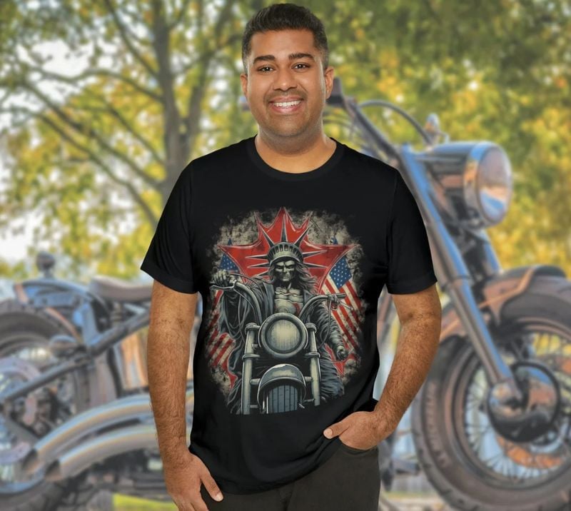 Bikergod Motorcycle Statue of Liberty Biker 4th of July T-shirt Design 2D Full Printed Sizes S - 5XL - NAIA357