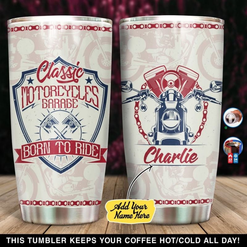 Bikergod Motorcycle Classic Motorcycles Born To Ride Custom Name Stainless Steel 20 Oz Tumbler- NANA327