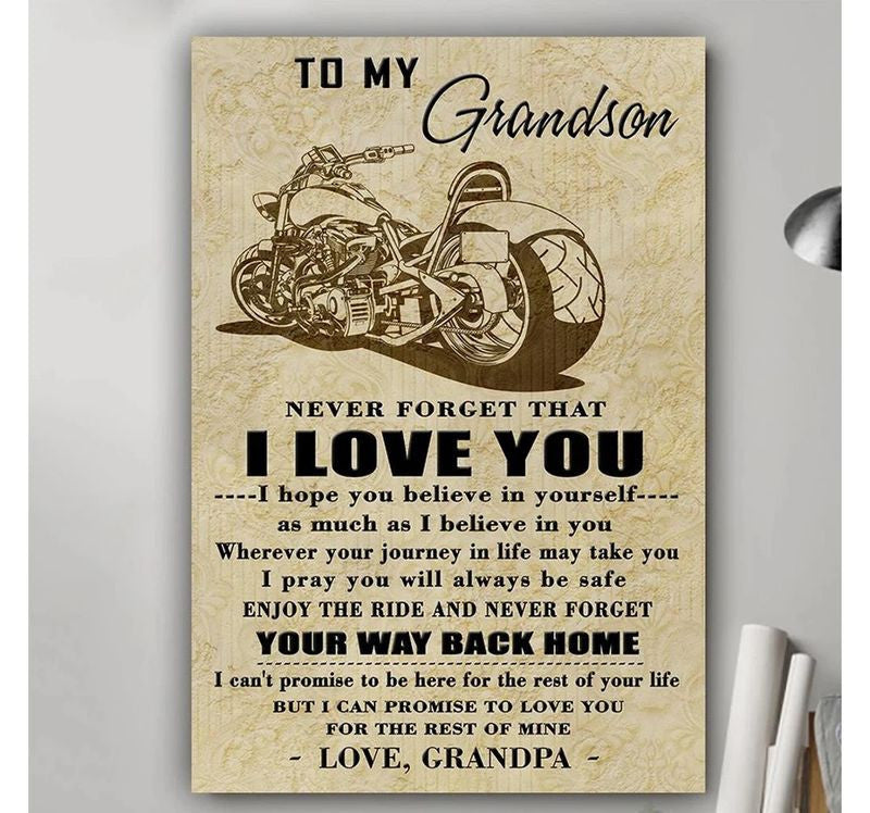 Bikergod Motorcycle To My Grandson Biker Never Forget That I Love You Poster NANA135