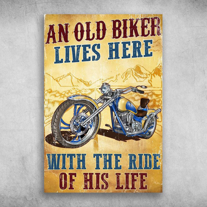 Bikergod Motorcycle An Old Biker Lives Here With The Ride Of His Life Vintage Poster NAIA185
