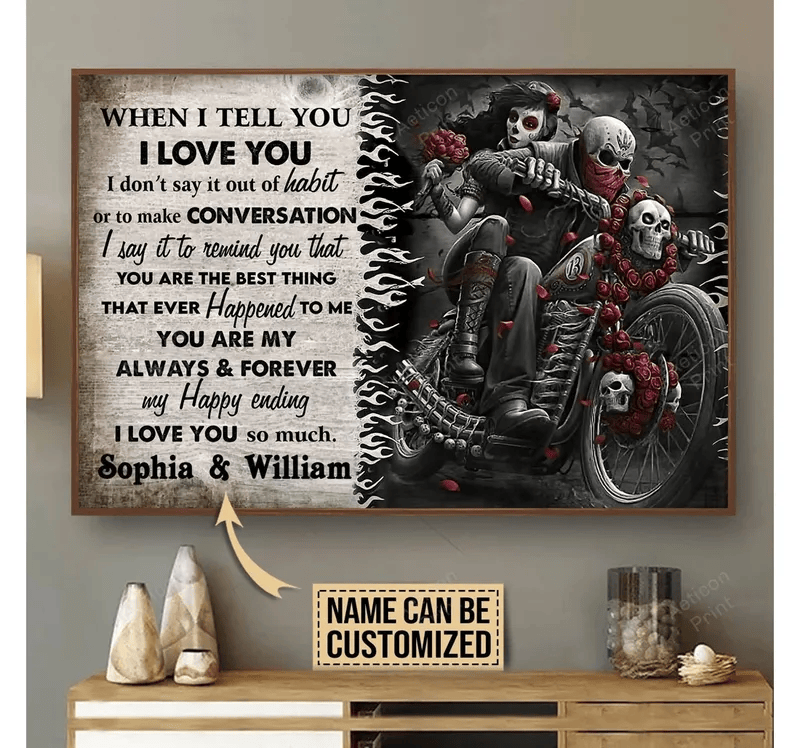 Bikergod Motorcycle When I Tell You I Love You Motorcycle Couple Custom Names Poster NANA114