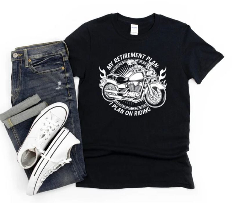 Bikergod Motorcycles My Retirement Plan I Plan On Riding T-shirt Design 2D Full Printed Sizes S - 5XL - NAEA266
