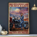 Bikergod Motorcycle Assuming I?m Just A Lady Was Your First Mistake Lady Girl Vintage Poster NANA166