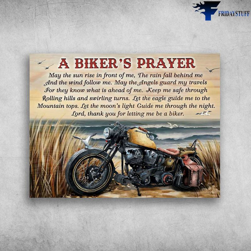 Bikergod Motorcycle A Biker's Prayer May The Sun Rise In Front Of Me Vintage Poster NAIA131