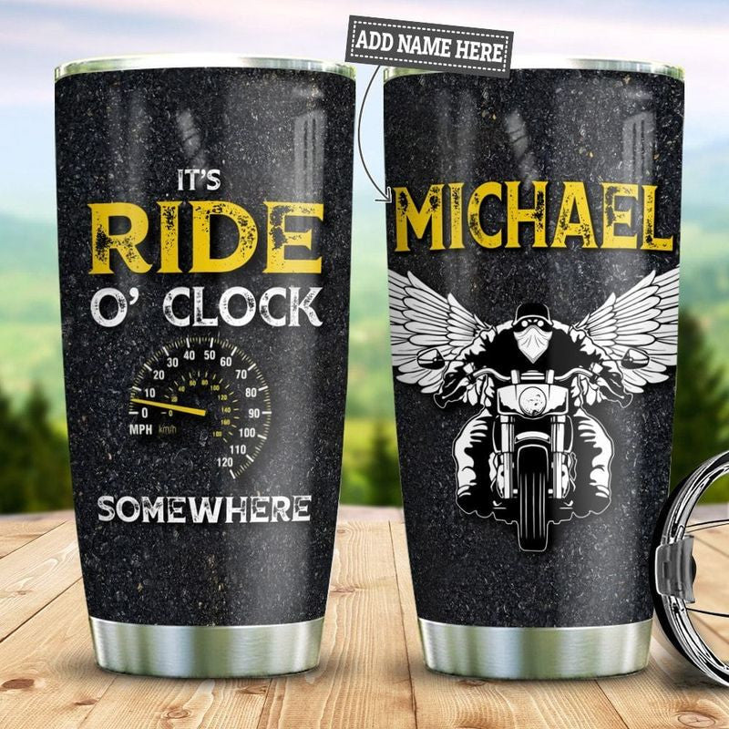 Bikergod Motorcycle It's Ride O'clock Somewhere Custom Name Stainless Steel 20 Oz Tumbler- NANA329