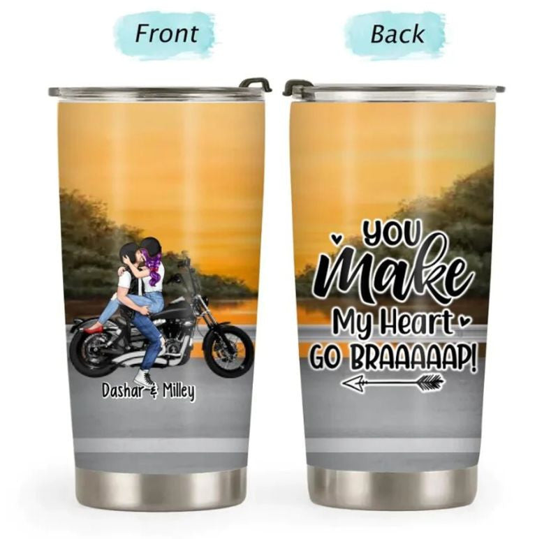 Bikergod Motorcycle You Make My Heart Go Braaap Custom Name Steelers Stainless Steel 20 Oz Tumbler- NMT046