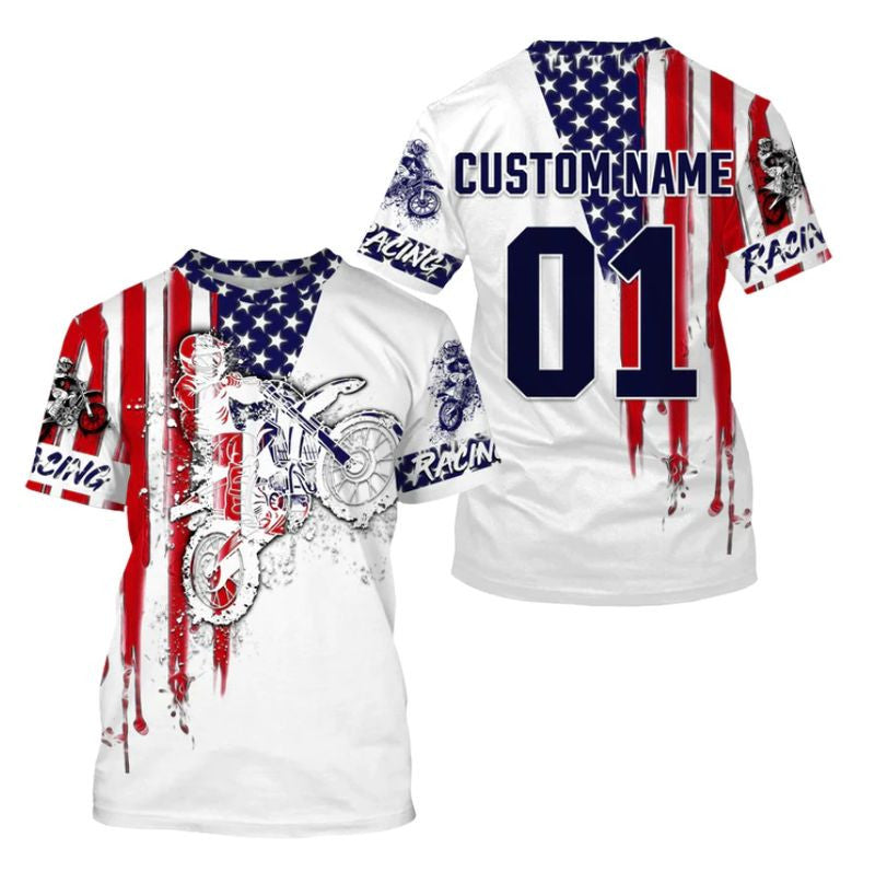 Bikergod Motorcycle USA Flag Custom Name And Number T-shirt Design 3D Full Printed Sizes S - 5XL - NMQI133