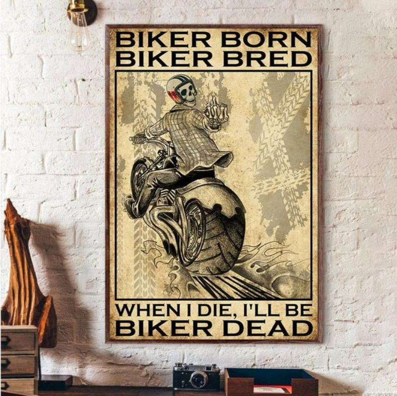 Bikergod Motorcycle BIKER BORN BIKER BRED Vintage Poster NANA275