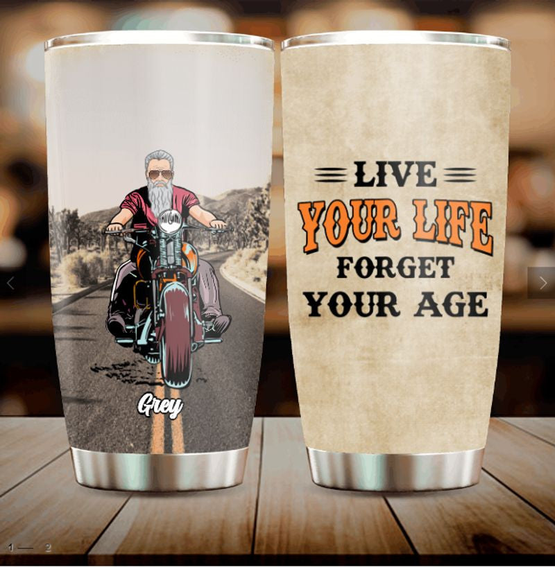 Bikergod Motorcycle Old Biker Live Your Life Forget Your Age Custom Name Stainless Steel 20 Oz Tumbler- NAIA309