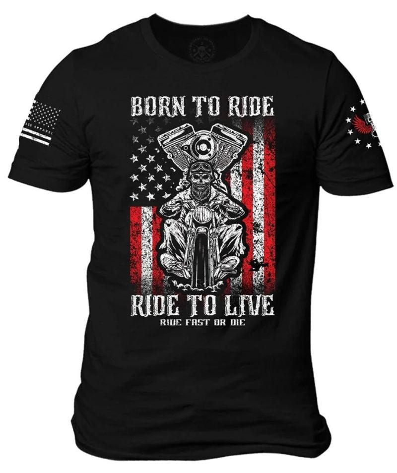 Bikergod Motorcycle Born to Ride Ride to Live T-shirt Design 2D Full Printed Sizes S - 5XL - NAVA343