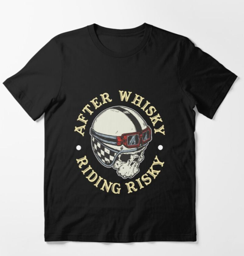 Bikergod Motorcycle after whiskey riding risky T-shirt Design 2D Full Printed Sizes S - 5XL - NAHA439