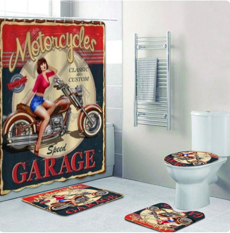 Bikergod Motorcycle Classic And Custom Bathroom Decor Set NMBR20