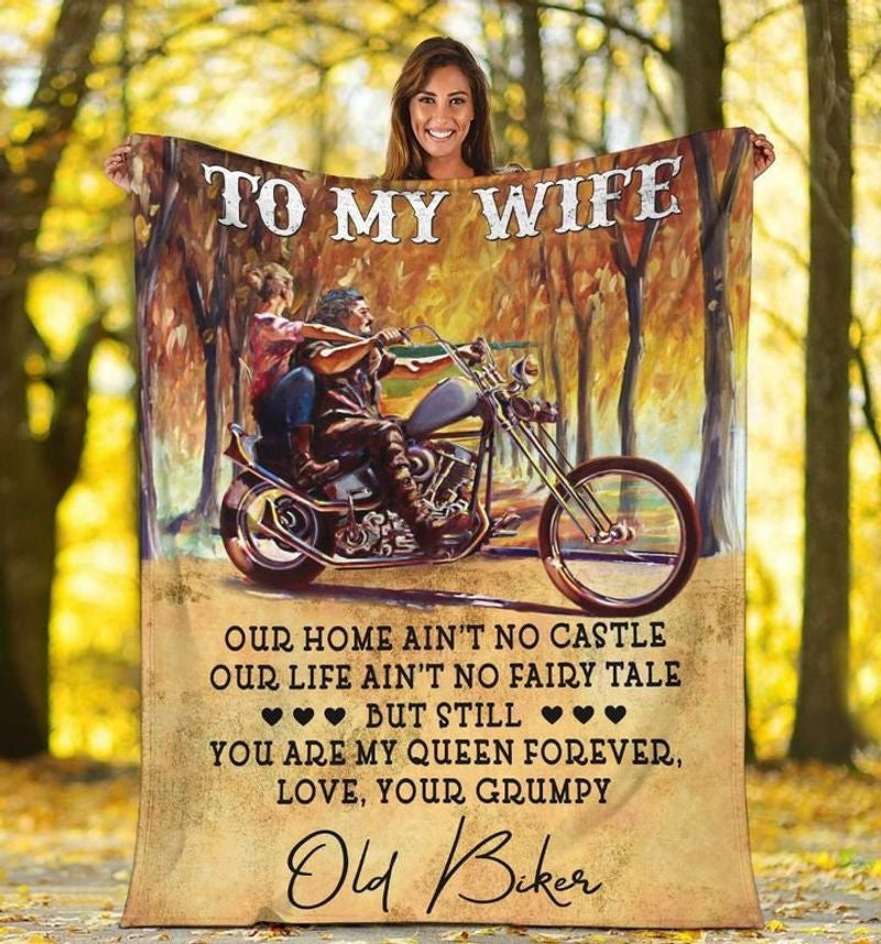 Bikergod Motorcycle couple biker to my wife From your grumpy Old Biker you are my queen forever Blanket NAIA25