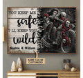 Bikergod Motorcycle Skeleton You Keep Me Safe Motorcycle Couple Custom Names Poster NANA85