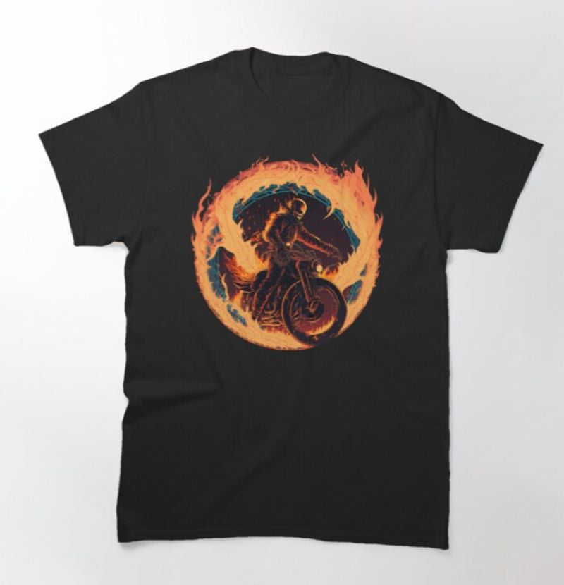Bikergod Motorcycle Skull rider in the flames T-shirt Design 2D Full Printed Sizes S - 5XL - NAHA429