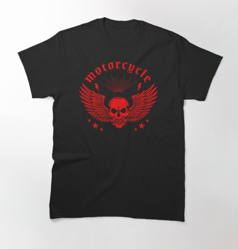 Bikergod Motorcycles Red Wing Skull Vintage T-shirt Design 2D Full Printed Sizes S - 5XL - NAGA530
