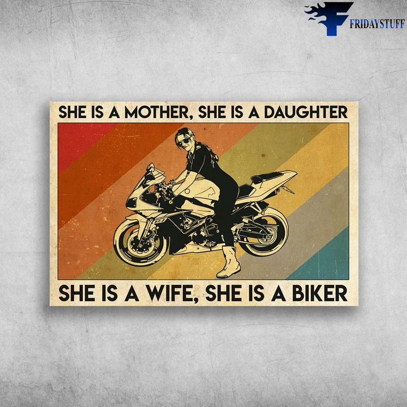 Bikergod Motorcycle She Is A Mother, She Is A Daughter, She Is A Wife, She Is A Biker Vintage Poster NAIA174