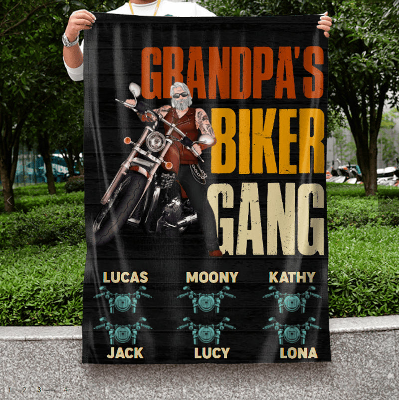Bikergod Motorcycle Grandpa's Biker Gang Custom Names Of Kids Blanket NAIA291