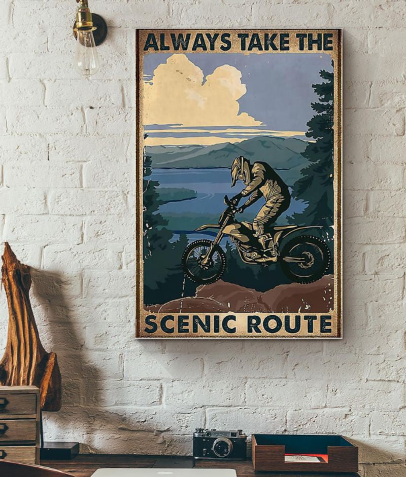 Bikergod Motorcycle ALWAYS TAKE THE SCENIC ROUTE Vintage Poster NANA269