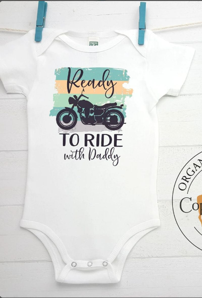 Bikergod Motorcycle Ready To Ride With Daddy COTTON Baby Onesie Bodysuit NAUA307