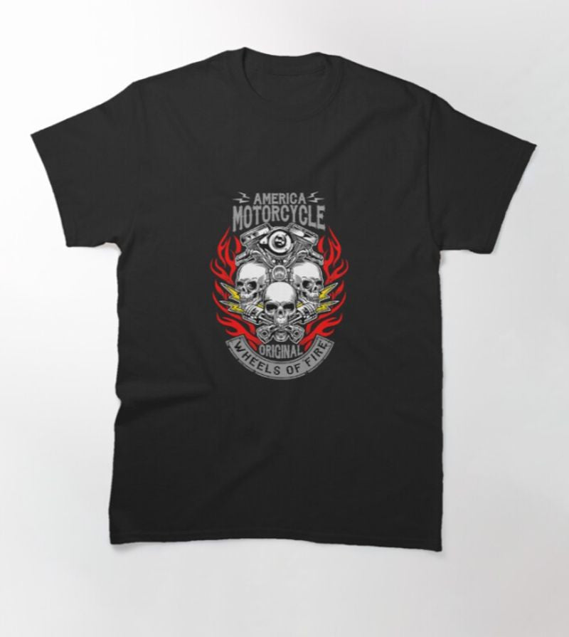 Bikergod Motorcycle Skull American Motorcyce Engine Wheels T-shirt Design 2D Full Printed Sizes S - 5XL - NAKA361
