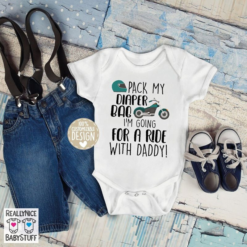Bikergod Motorcycle I'm Going For A Ride With Daddy COTTON Baby Onesie Bodysuit NAYA420
