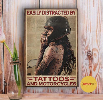 Bikergod Motorcycle Easily distracted by tattoos and motorcycles Vintage Poster NANA198