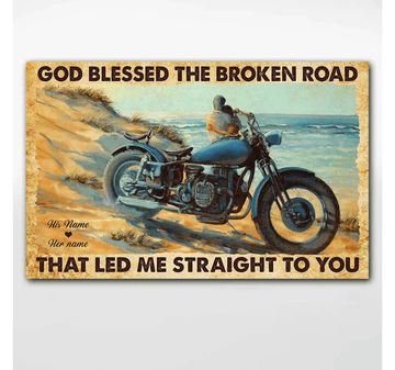 Bikergod Motorcycle God Blessed The Broken Road Motorycle Couple Custom Names Poster NANA149