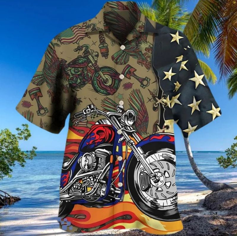 Bikergod Motorcycle Motobike American Flag 4th Of July Independence Day Hawaii Shirt Design 3D Full Printed Sizes S - 5XL NAIA375