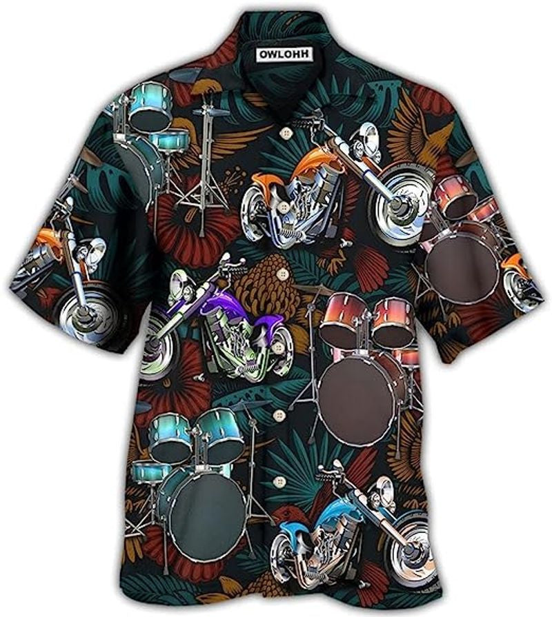 Bikergod Motorcycle And Drums Hawaii Shirt Design 3D Full Printed Sizes S - 5XL NASA484