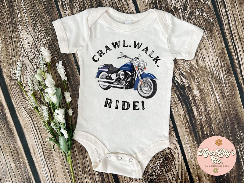 Bikergod Motorcycle Crawl Walk Ride Motorcycle COTTON Baby Onesie Bodysuit NAVA405