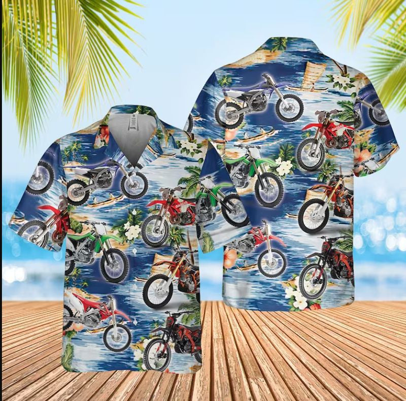 Bikergod Motorcycle Motobike Dirt Bike Hawaii Shirt Design 3D Full Printed Sizes S - 5XL NAIA374