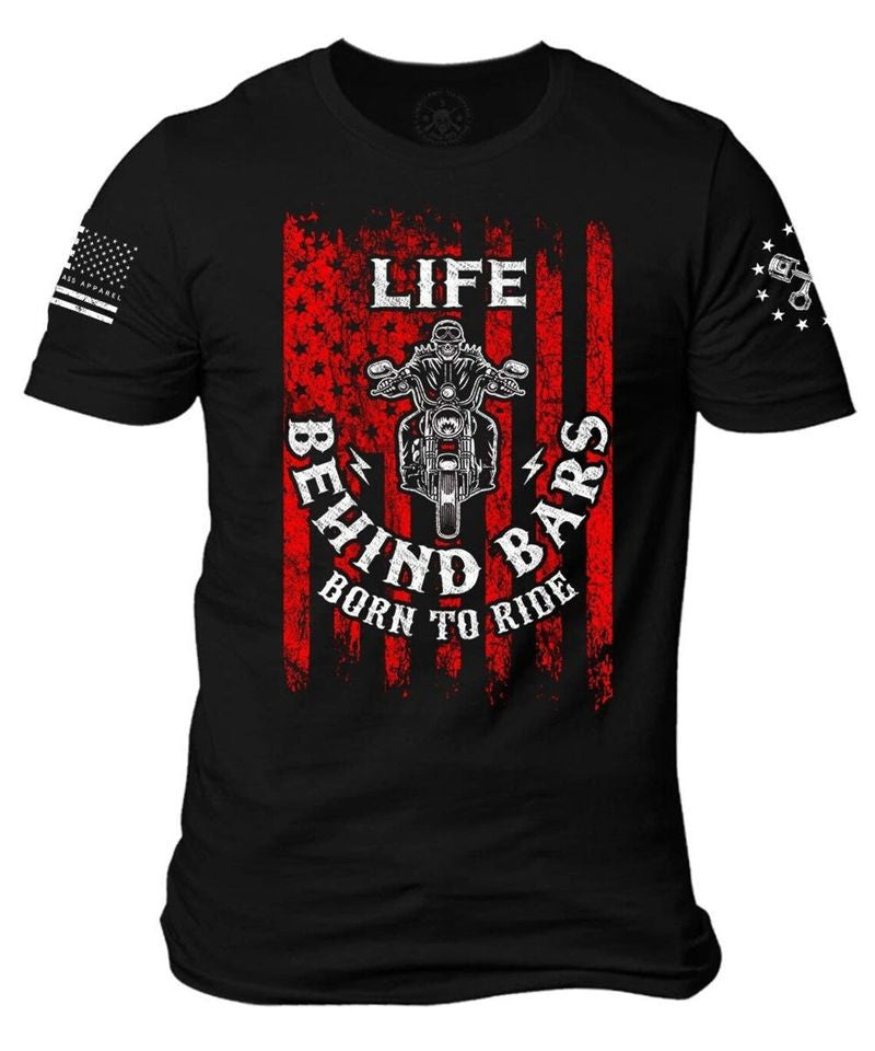 Bikergod Motorcycle Life Behind Bars American flag T-shirt Design 2D Full Printed Sizes S - 5XL - NAVA340