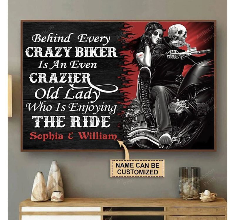 Bikergod Motorcycle Crazy Biker Motorcycle Couple Custom Names Poster NANA112