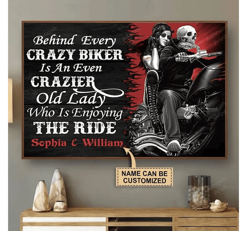 Bikergod Motorcycle Crazy Biker Motorcycle Couple Custom Names Poster NANA112