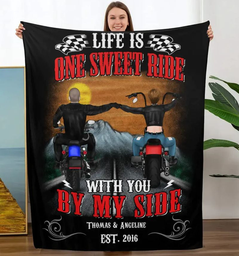 Bikergod Motorcycle Life Is One Sweet Ride With You By My Side Custom Names And Year Blanket NMBL029