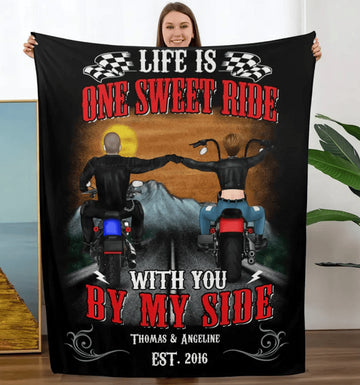 Bikergod Motorcycle Life Is One Sweet Ride With You By My Side Custom Names And Year Blanket NMBL029