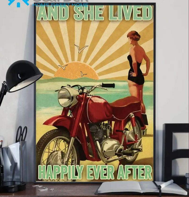 Bikergod Motorcycle And She Lived Happily Ever After Vintage Poster NANA254