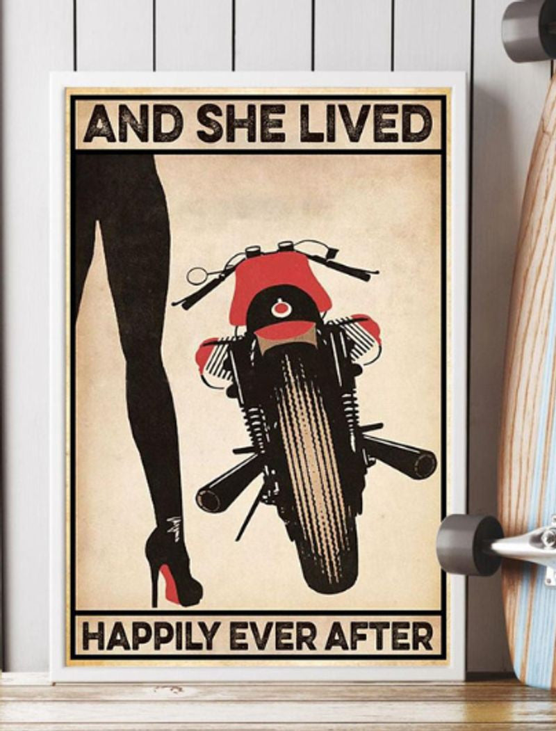 Bikergod Motorcycle And SHE LIVED HAPPILY EVER AFTER Vintage Poster NANA273