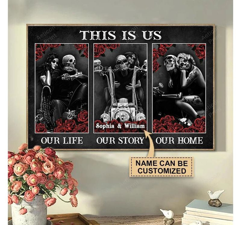 Bikergod Motorcycle This Is Us Our Life Motorcycle Couple Custom Names Poster NANA115