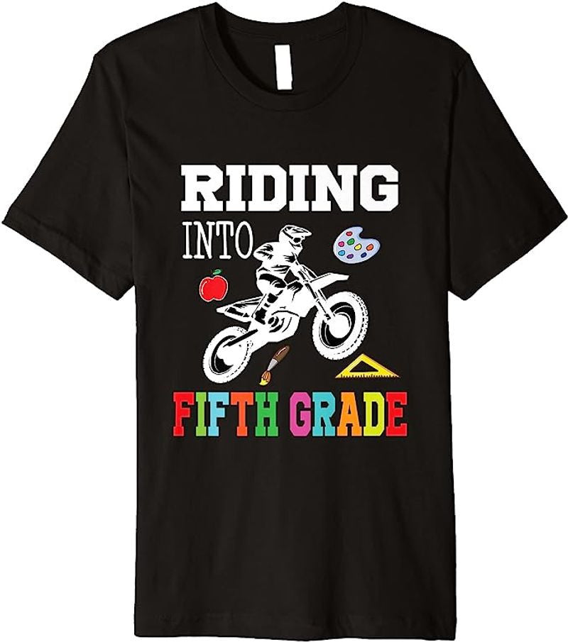 Bikergod Motorcycle Riding Into 5th Grade Biker Back To School T-shirt Design 2D Full Printed Sizes S - 5XL - NAOA130
