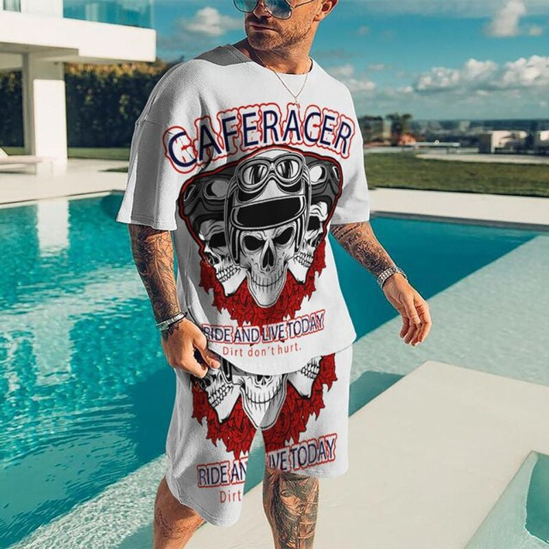 Bikergod Motorcycle Skull Biker Cafe Racer T-shirt And Short Set Design 3D Full Printed NALA347
